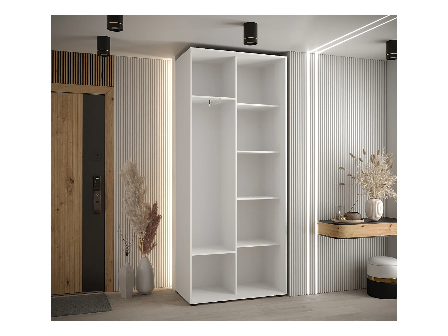 ARMADIO DAVOS 7 AD ANTE SCORREVOLI 235,2/120/45 2 porte (Bianco/Bianco/Oro)
