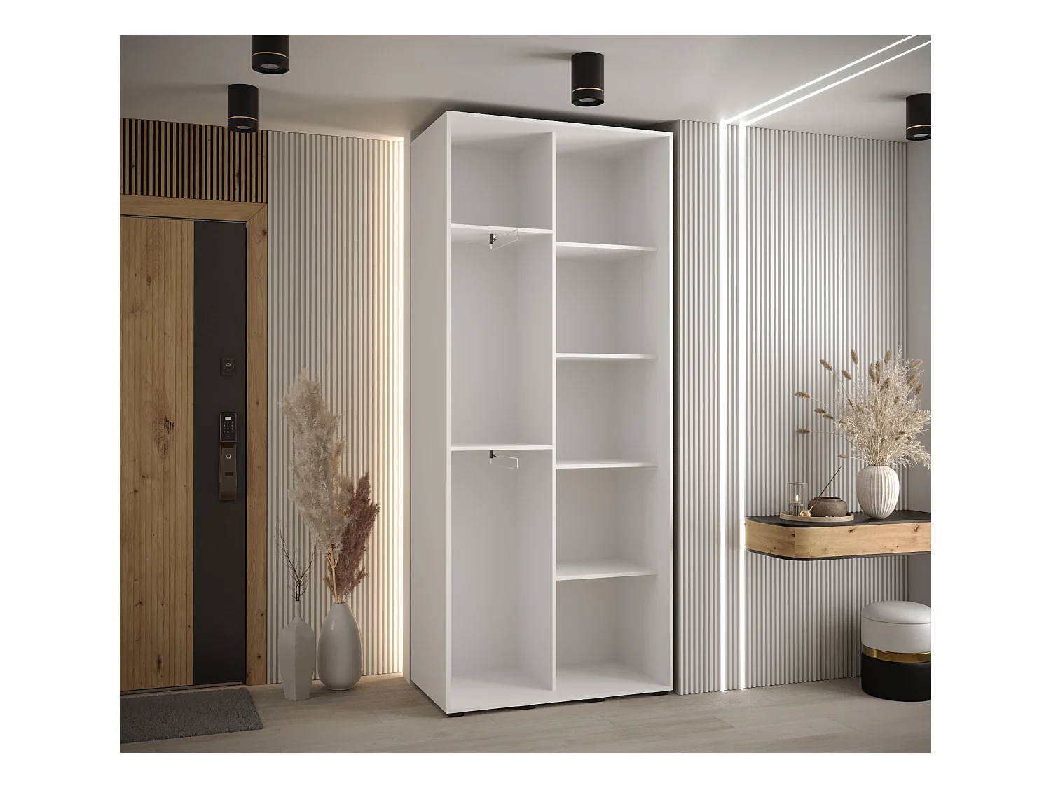 ARMADIO DAVOS 7 AD ANTE SCORREVOLI 235,2/120/45 2 porte (Bianco/Bianco/Oro)