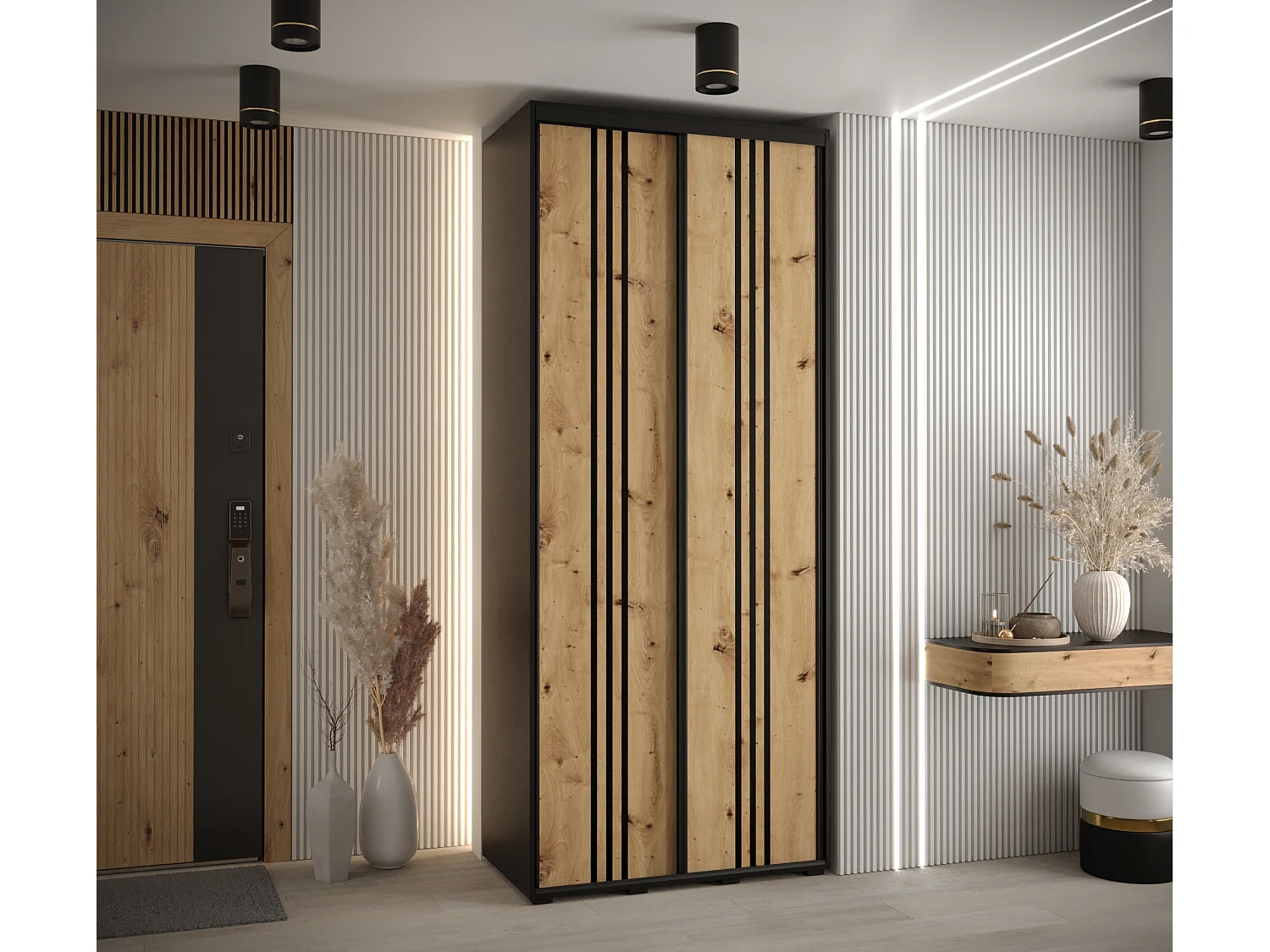 ARMOIRE DAVOS 6 À PORTES COULISSANTES 235,2/100/45 2 portes (Noir/Artisan/Noir)