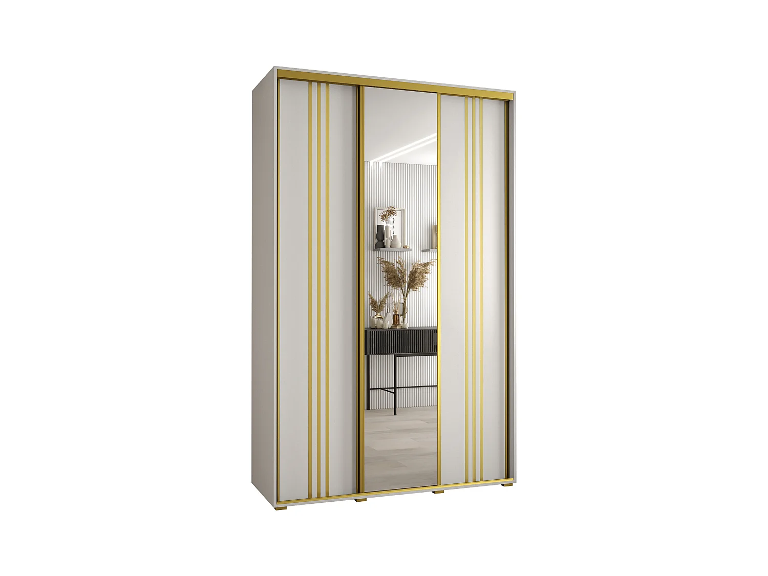 ARMOIRE DAVOS 7 À PORTES COULISSANTES 235,2/160/60 3 portes (Blanc/Blanc/Or)
