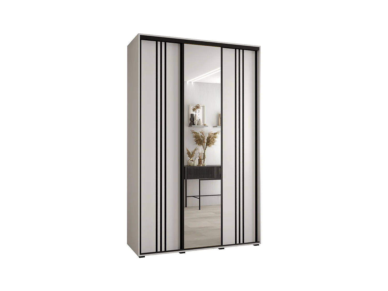 ARMOIRE DAVOS 7 À PORTES COULISSANTES 235,2/150/60 3 portes (Blanc/Noir/Or)