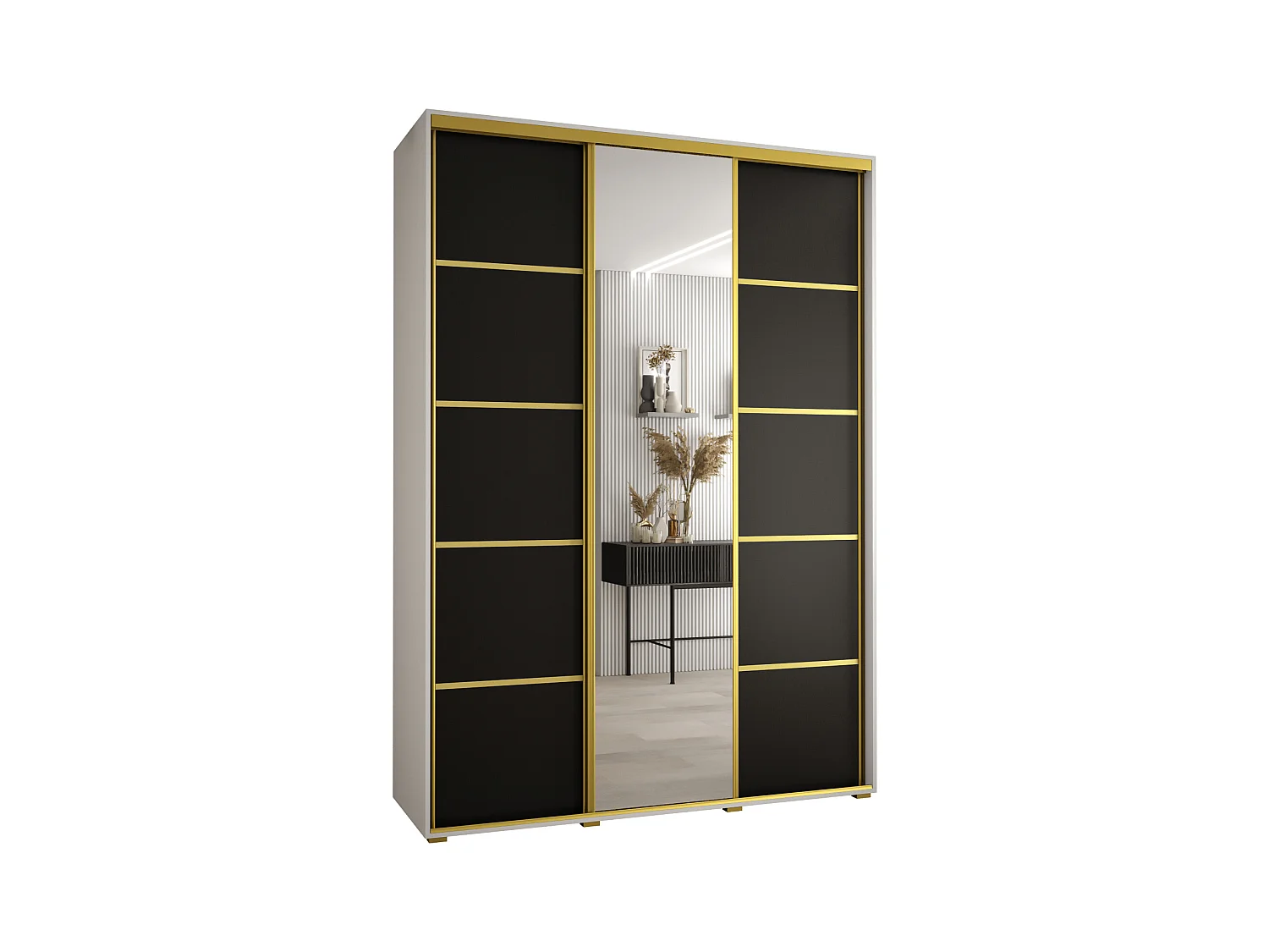 ARMARIO DAVOS 5 DE PUERTAS CORREDERAS 235,2/170/60 3 puertas (Blanco/Negro/Oro)
