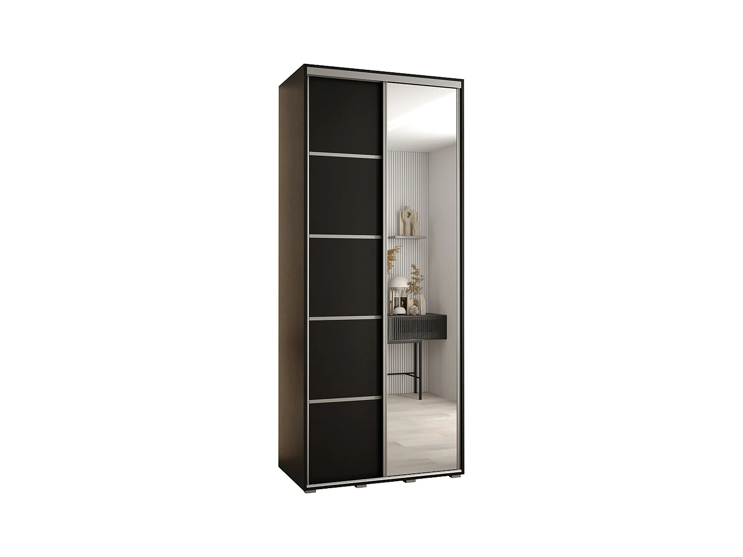 ARMOIRE DAVOS 5 À PORTES COULISSANTES 235,2/110/60 2 portes (Noir/Noir/Argent)