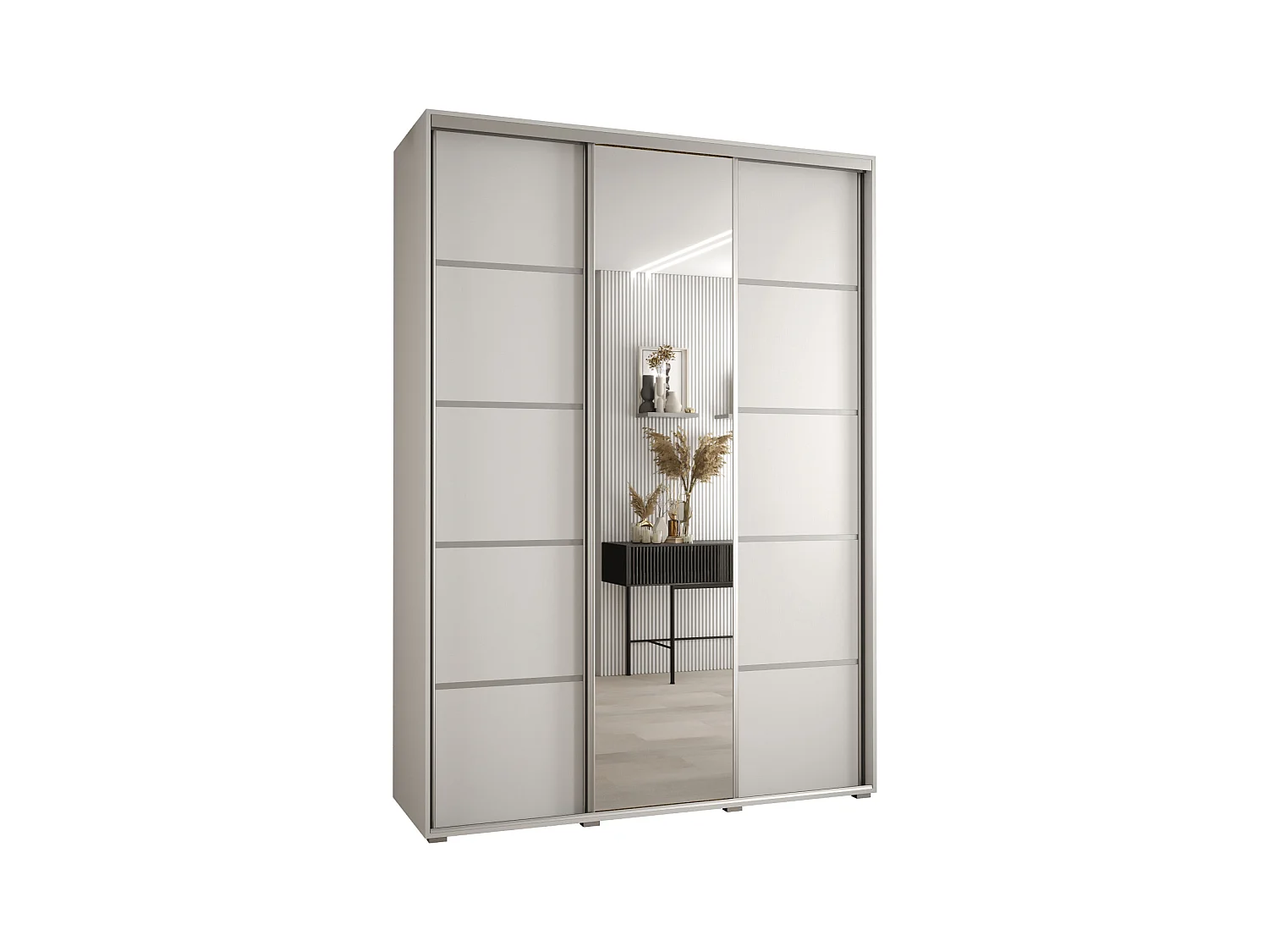 ARMOIRE DAVOS 5 À PORTES COULISSANTES 235,2/180/60 3 portes (Blanc/Blanc/Argent)