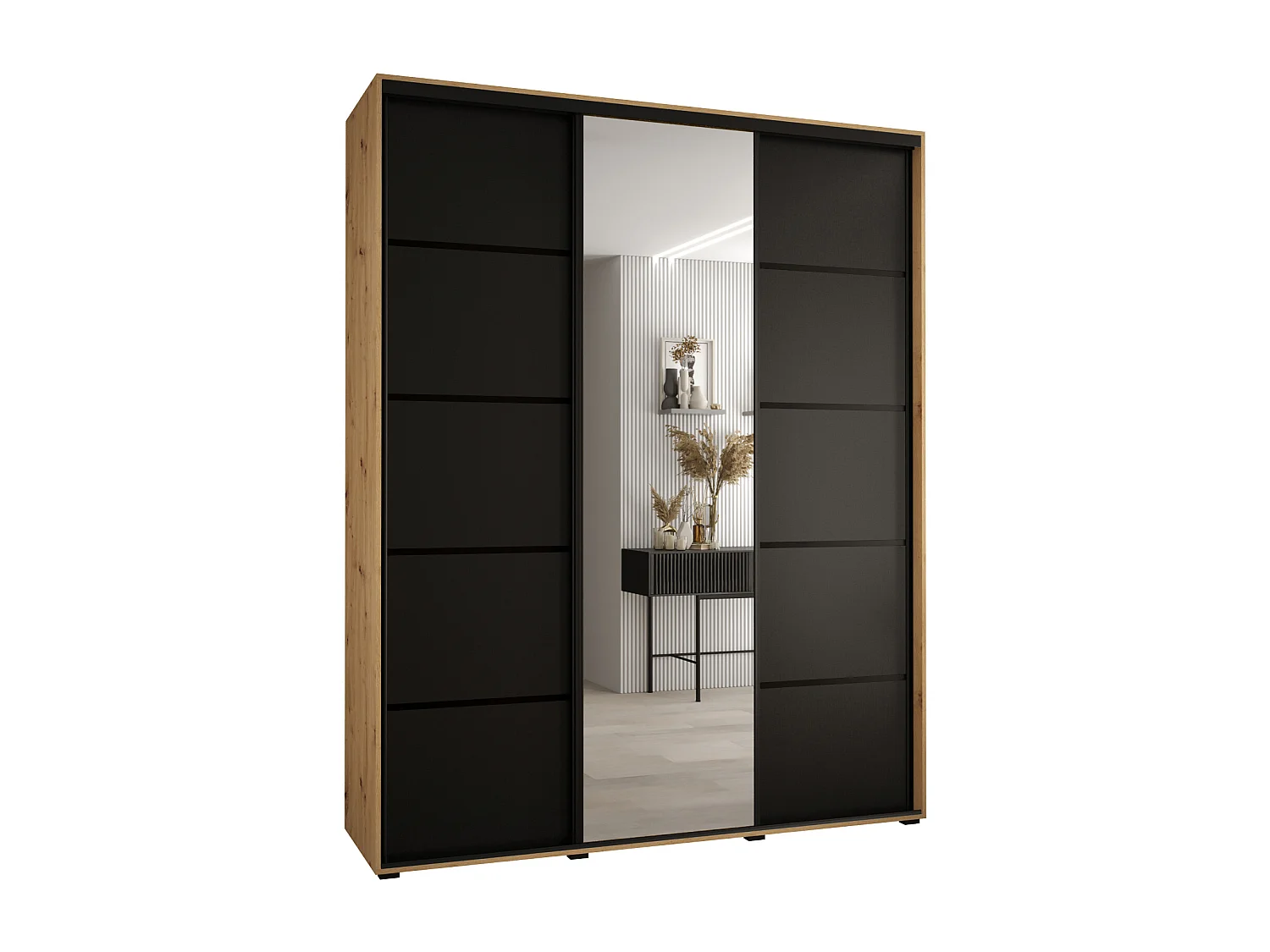 ARMOIRE DAVOS 5 À PORTES COULISSANTES 235,2/200/45 3 portes (Artisan/Noir/Noir)