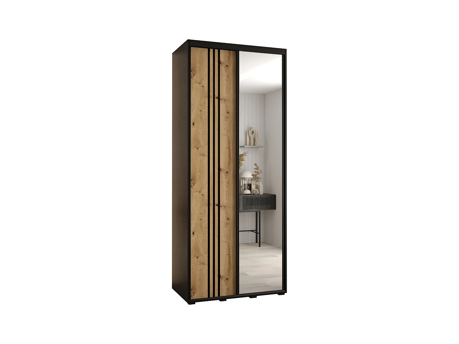 ARMOIRE DAVOS 7 À PORTES COULISSANTES 235,2/110/60 2 portes (Noir/Artisan/Noir)