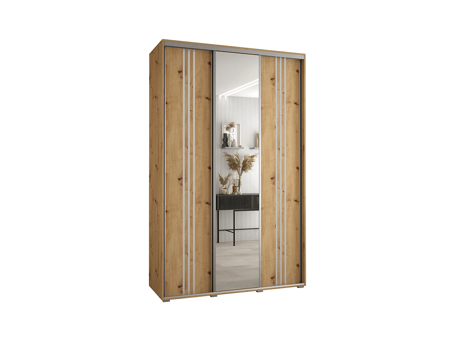 ARMOIRE DAVOS 7 À PORTES COULISSANTES 235,2/160/60 3 portes (Artisan/Artisan/Argent)