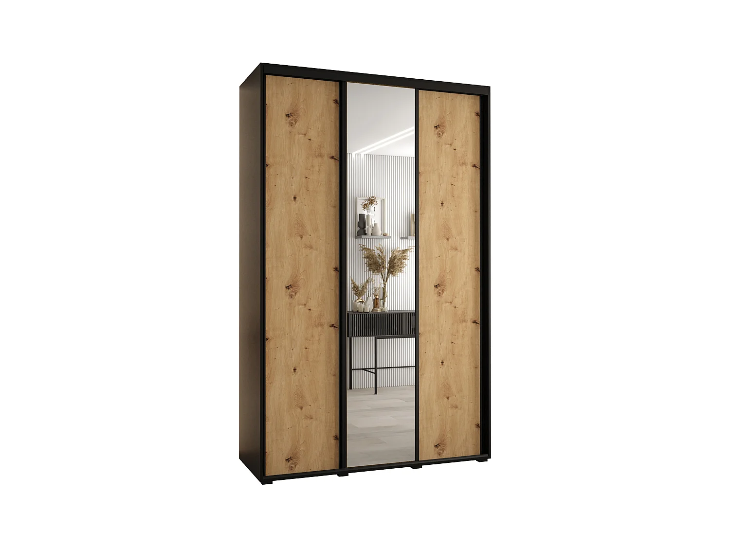 ARMOIRE DAVOS 3 À PORTES COULISSANTES 235,2/150/60 3 portes (Noir/Artisan/Noir)