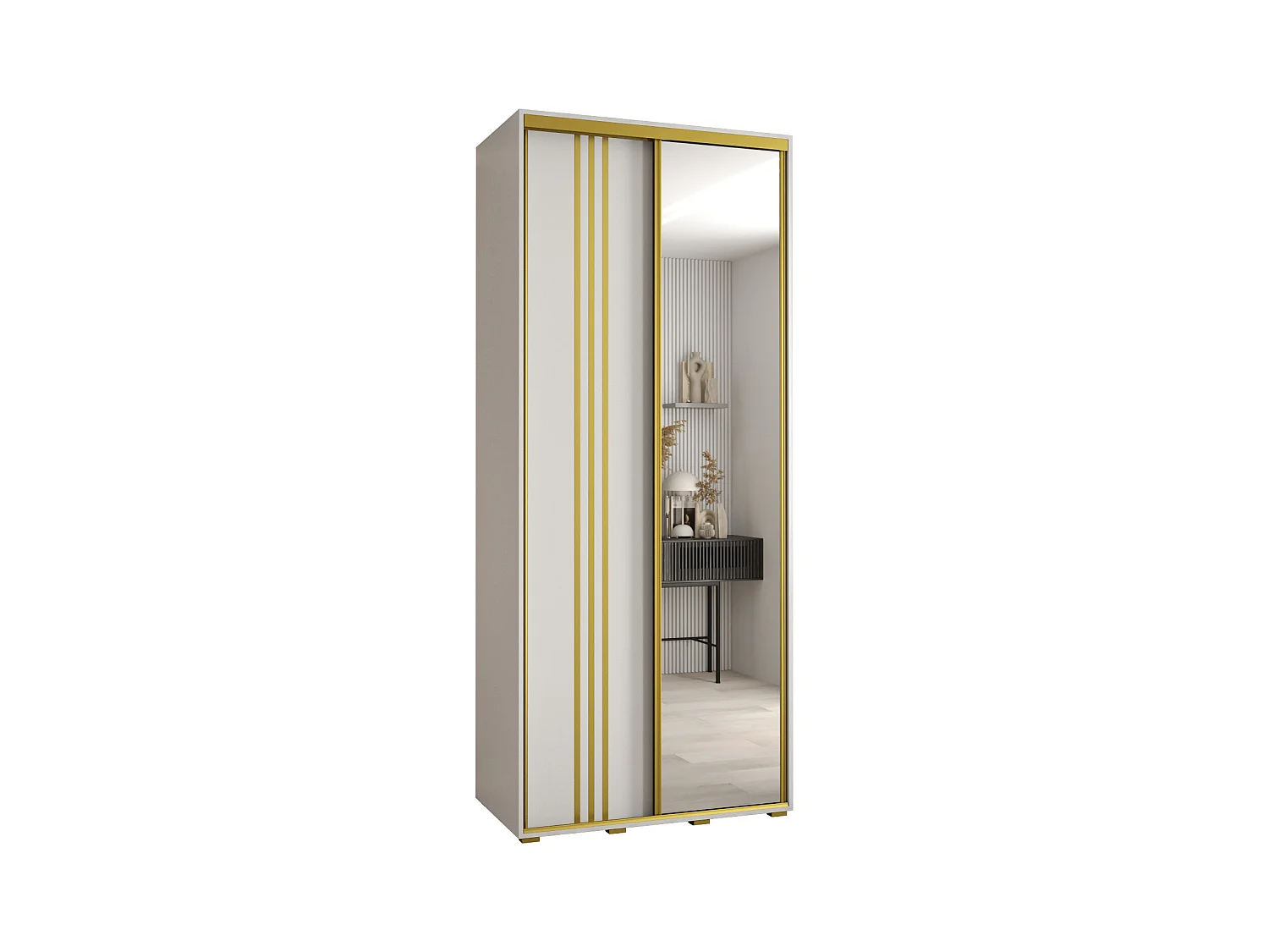 ARMOIRE DAVOS 7 À PORTES COULISSANTES 235,2/110/60 2 portes (Blanc/Blanc/Or)