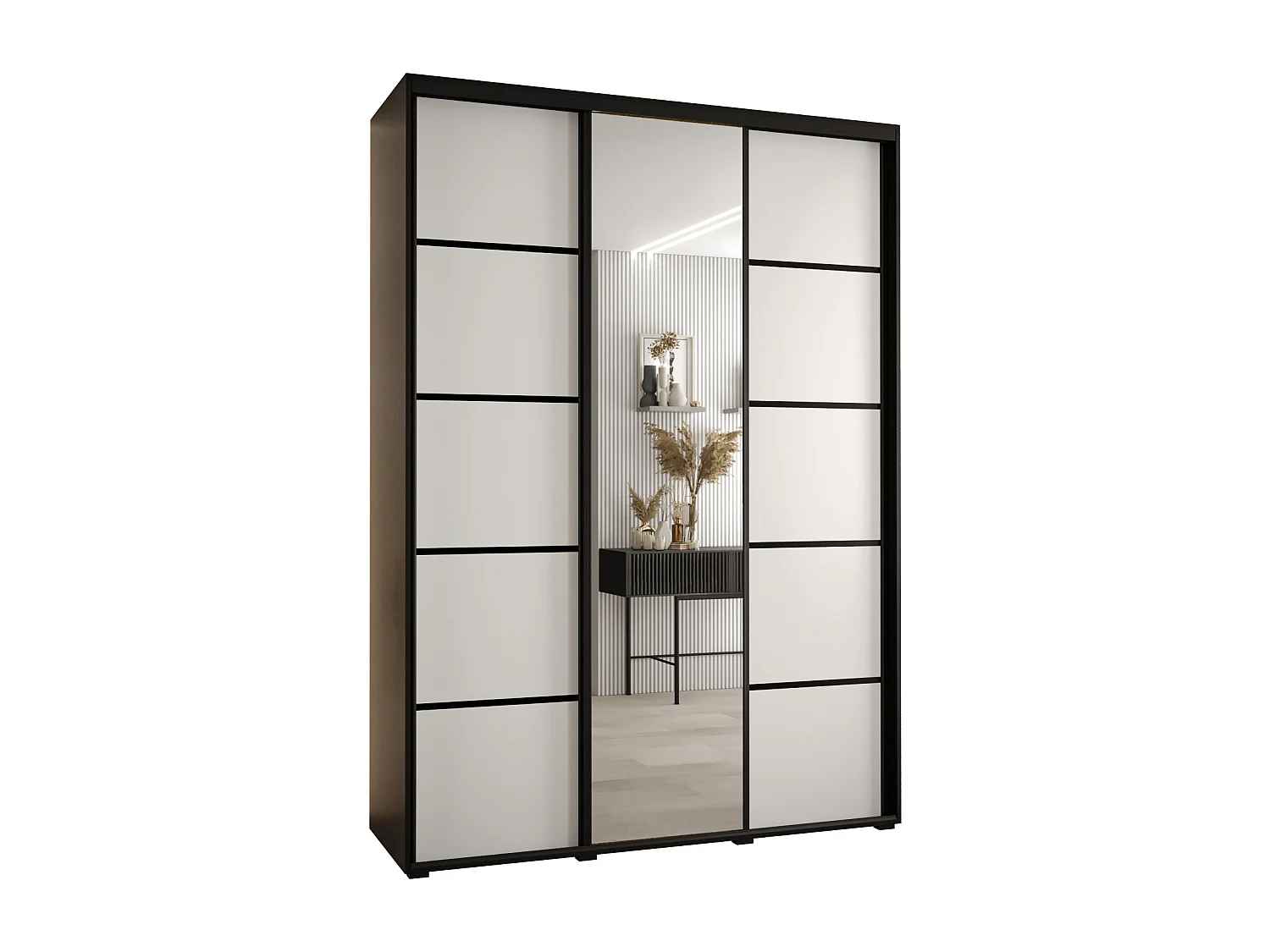 ARMOIRE DAVOS 5 À PORTES COULISSANTES 235,2/180/60 3 portes (Noir/Blanc/Noir)