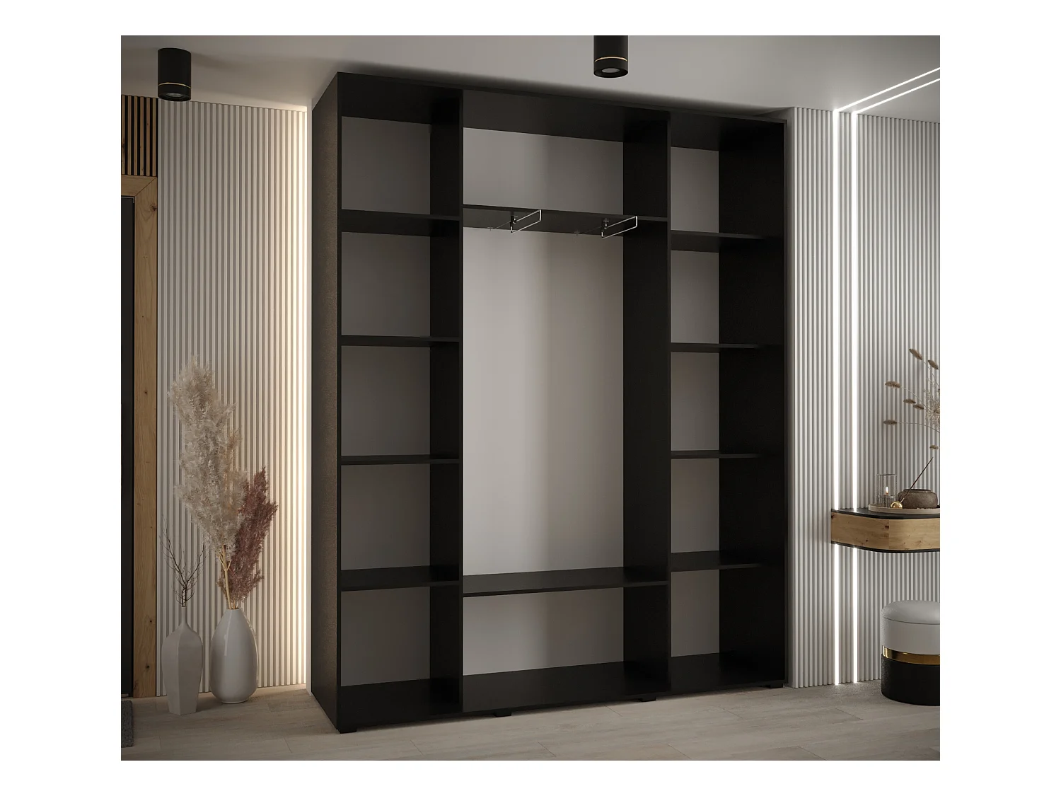 ARMADIO DAVOS 7 AD ANTE SCORREVOLI 235,2/200/45 3 porte (Nero/Artisan/Argento)