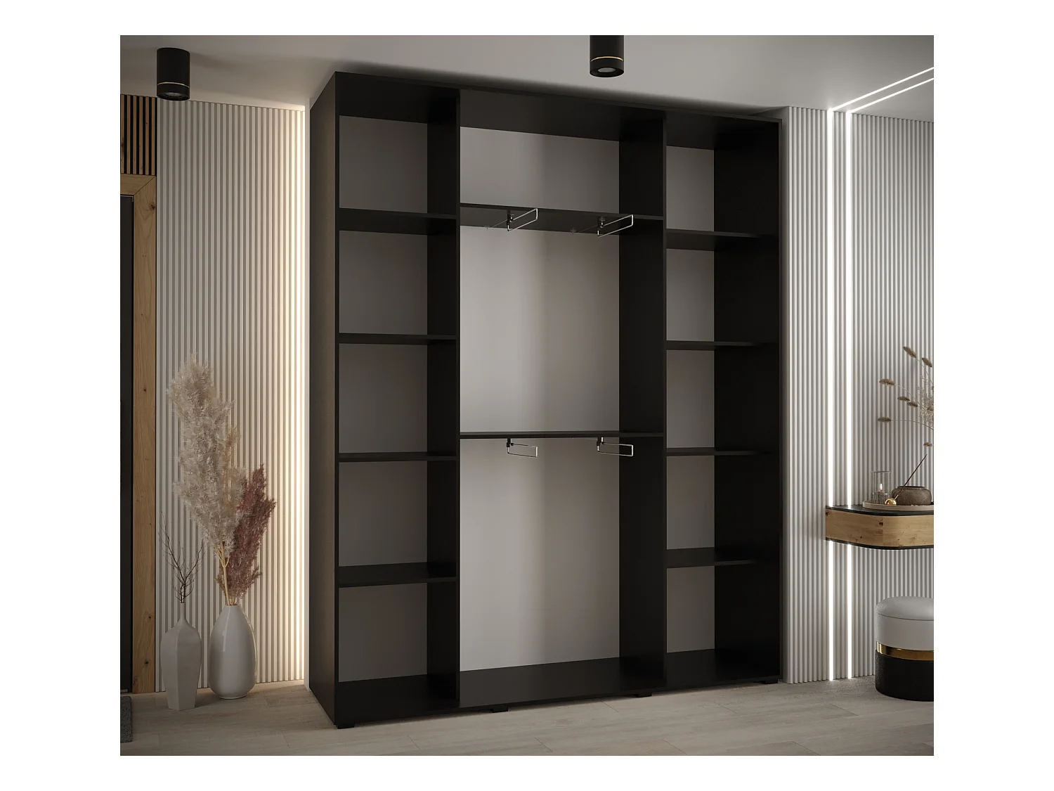 ARMADIO DAVOS 7 AD ANTE SCORREVOLI 235,2/200/45 3 porte (Nero/Artisan/Argento)