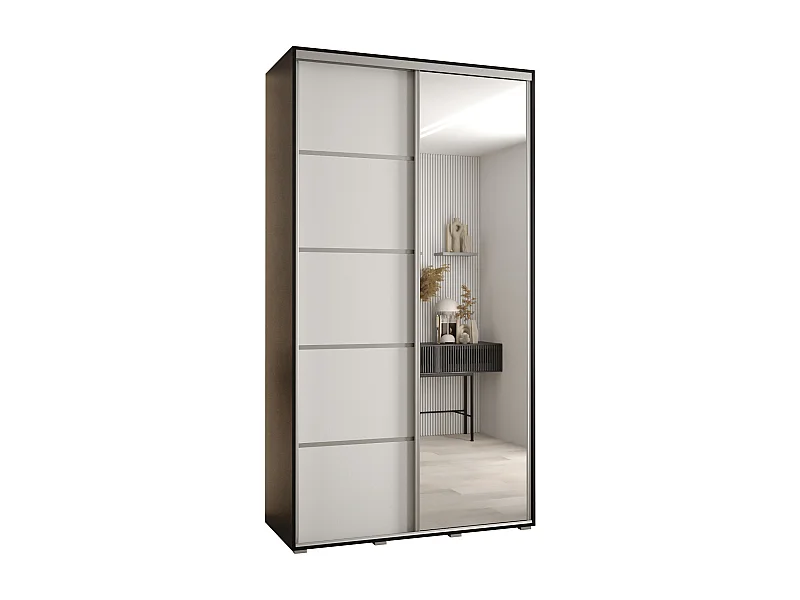 ARMOIRE DAVOS 5 À PORTES COULISSANTES 235,2/140/45 2 portes (Noir/Blanc/Argent)