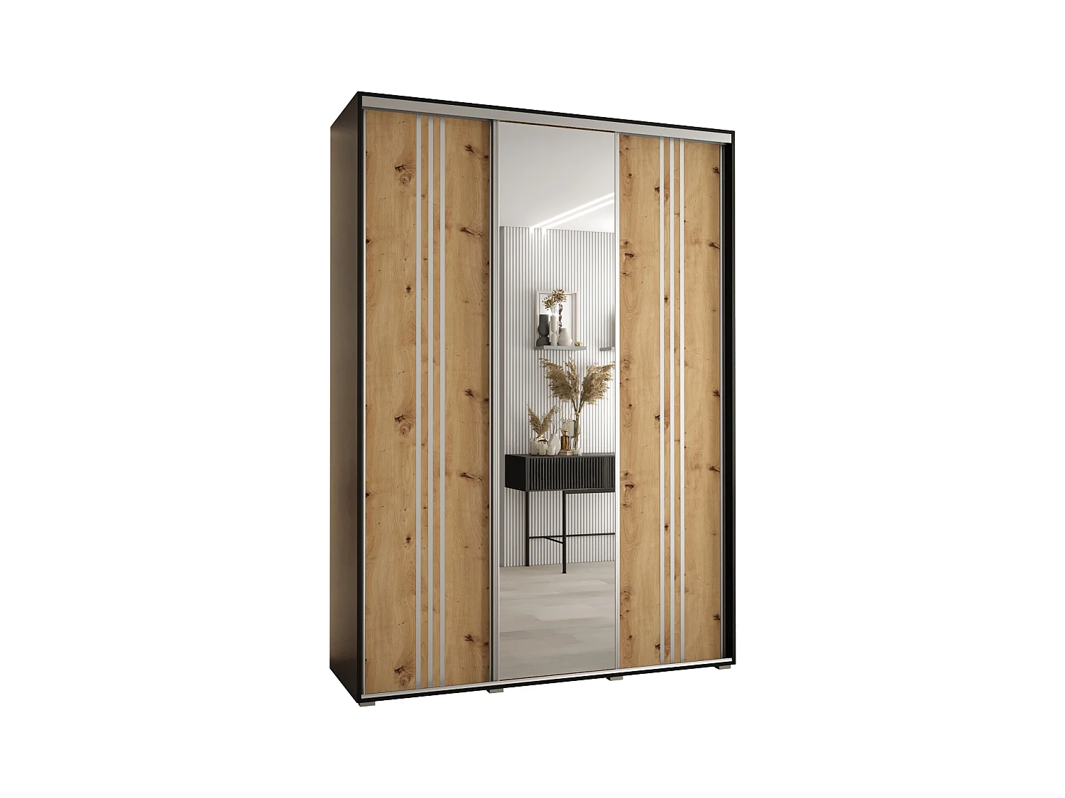 ARMADIO DAVOS 7 AD ANTE SCORREVOLI 235,2/180/45 3 porte (Nero/Artisan/Argento)
