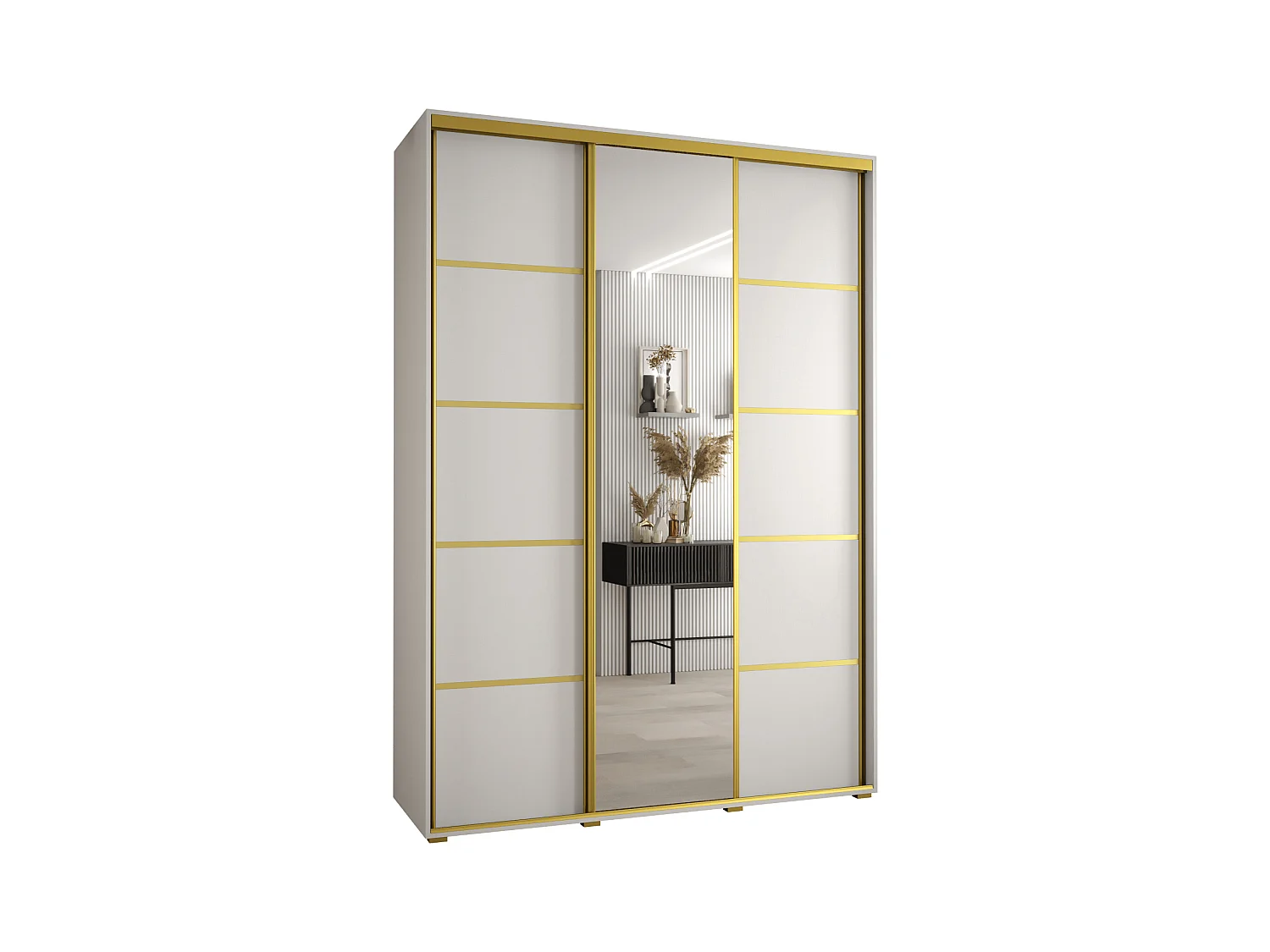 ARMOIRE DAVOS 5 À PORTES COULISSANTES 235,2/180/60 3 portes (Blanc/Blanc/Or)