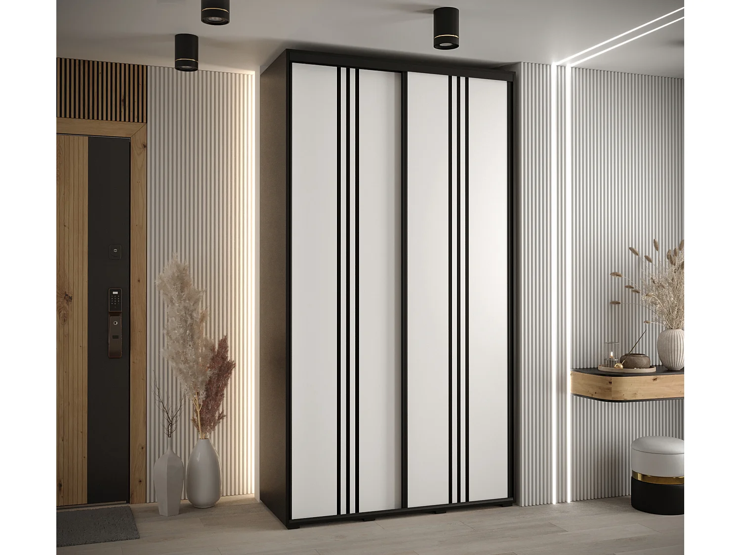 ARMADIO DAVOS 6 AD ANTE SCORREVOLI 235,2/130/45 2 porte (Nero/Bianco/Nero)