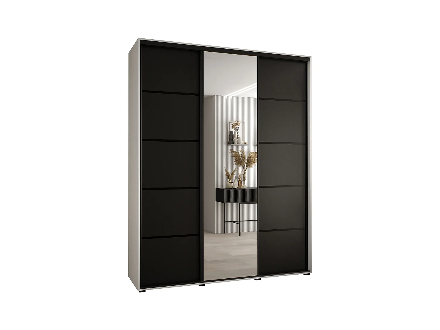 ARMOIRE DAVOS 5 À PORTES COULISSANTES 235,2/180/60 3 portes (Blanc/Noir/Noir)