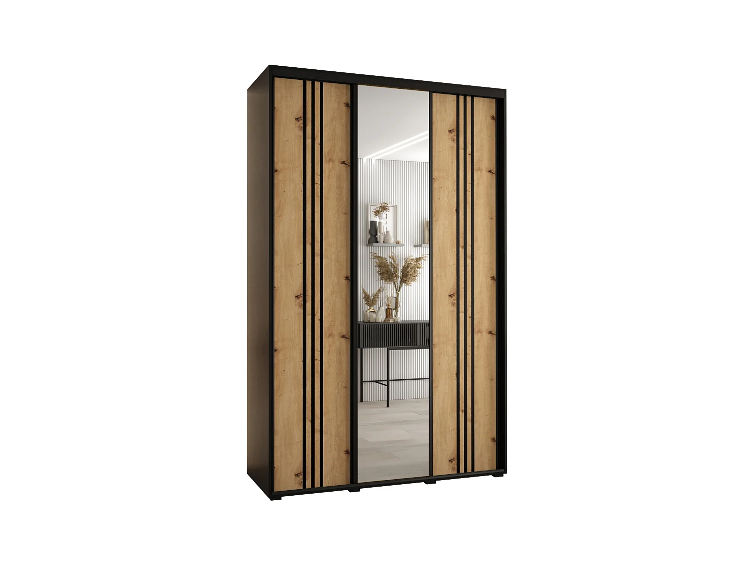 ARMOIRE DAVOS 7 À PORTES COULISSANTES 235,2/160/60 3 portes (Noir/Artisan/Noir)