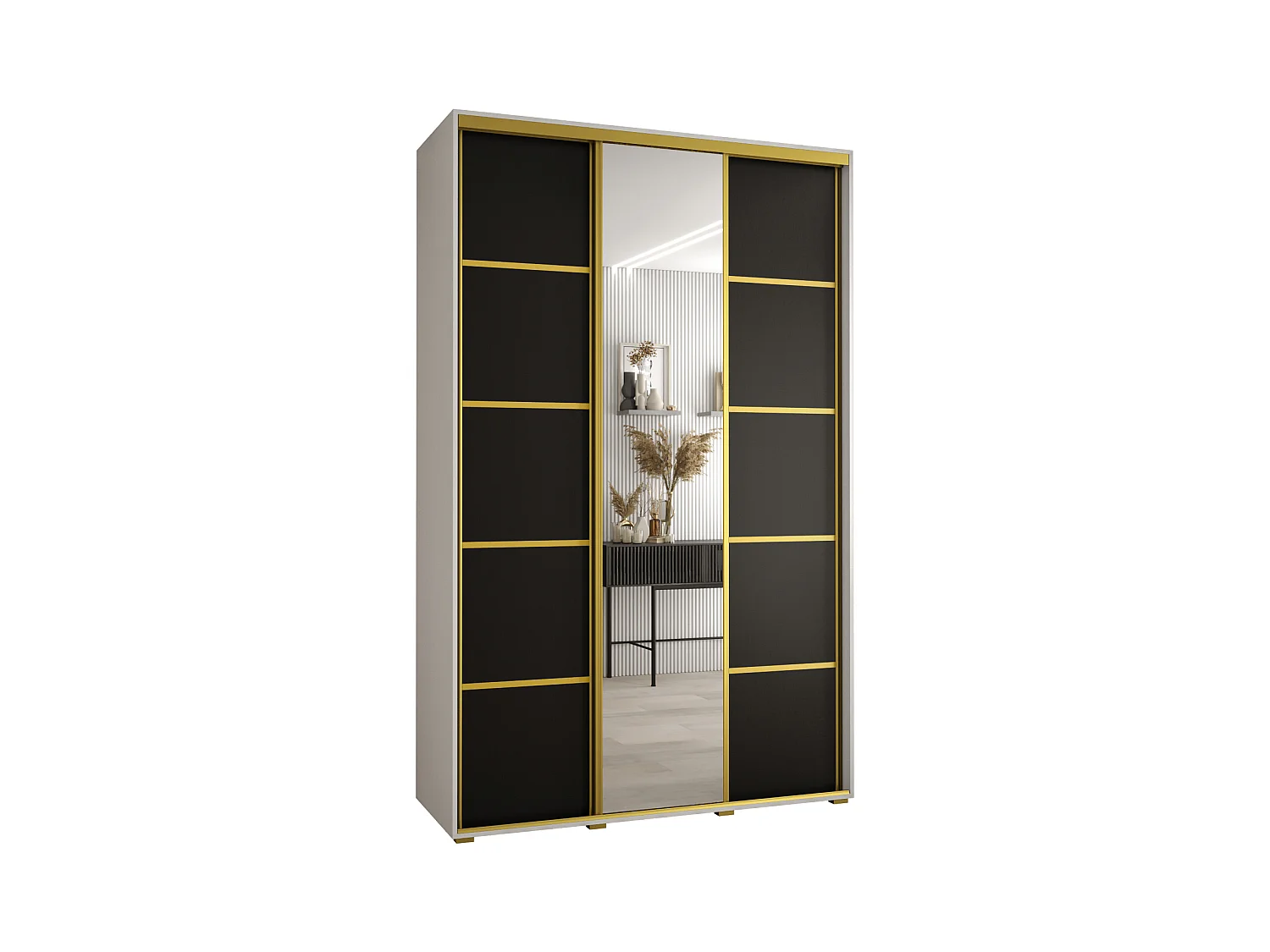 ARMOIRE DAVOS 5 À PORTES COULISSANTES 235,2/160/60 3 portes (Blanc/Noir/Or)