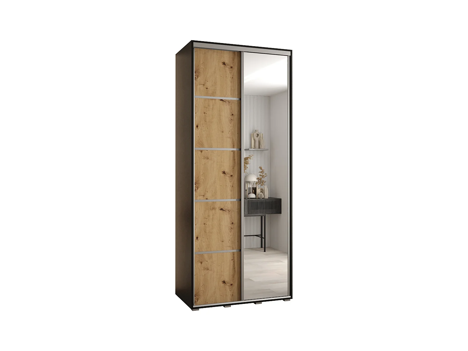 ARMOIRE DAVOS 5 À PORTES COULISSANTES 235,2/110/60 2 portes (Noir/Artisan/Argent)
