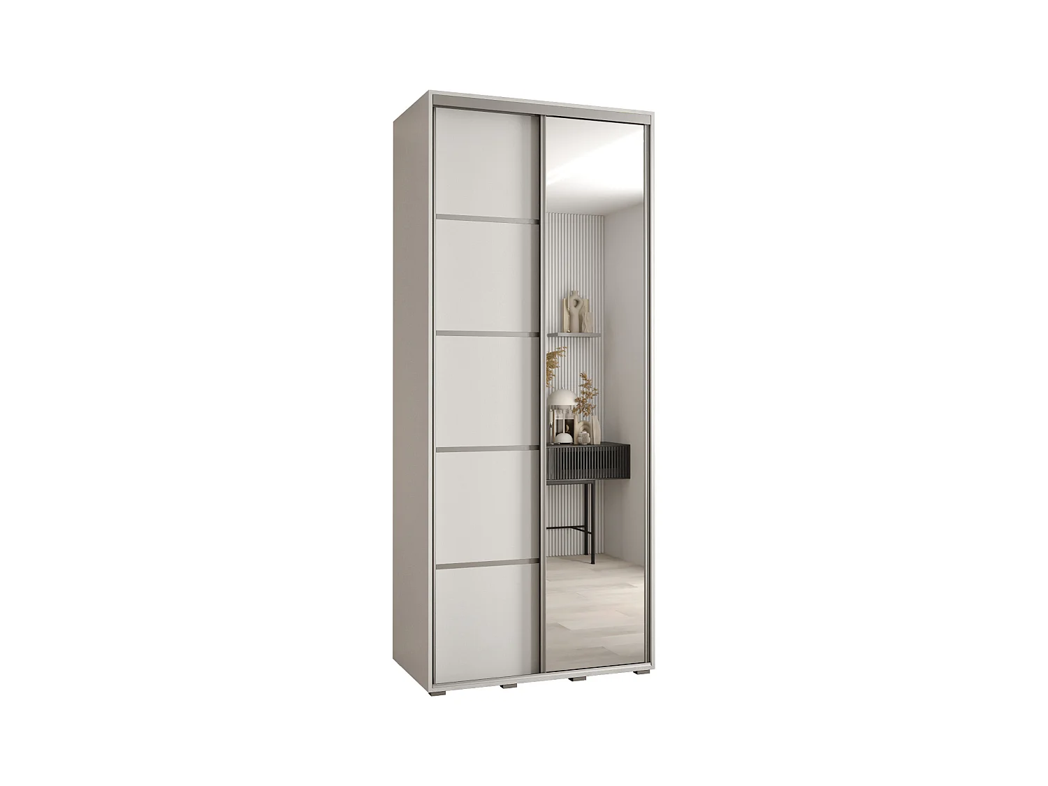 ARMOIRE DAVOS 5 À PORTES COULISSANTES 235,2/110/60 2 portes (Blanc/Blanc/Argent)