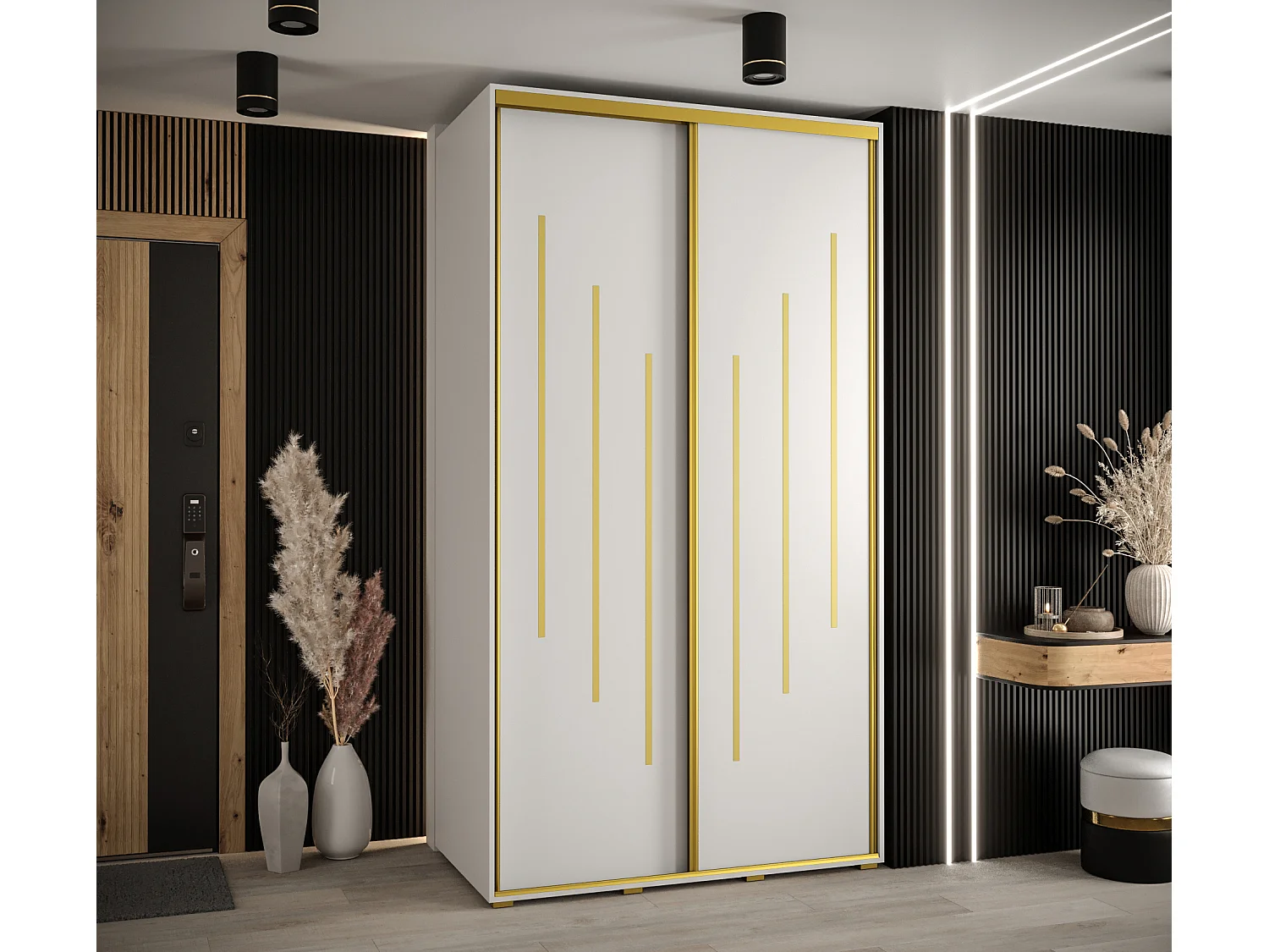 ARMOIRE DAVOS 8 À PORTES COULISSANTES 235,2/140/45 2 portes (Blanc/Blanc/Or)