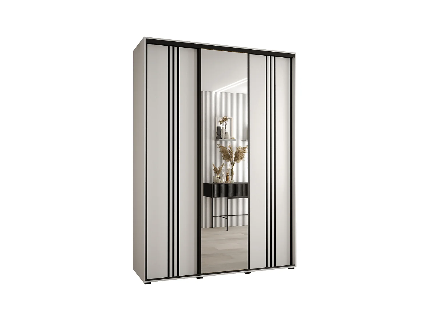 ARMOIRE DAVOS 7 À PORTES COULISSANTES 235,2/170/45 3 portes (Blanc/Blanc/Noir)