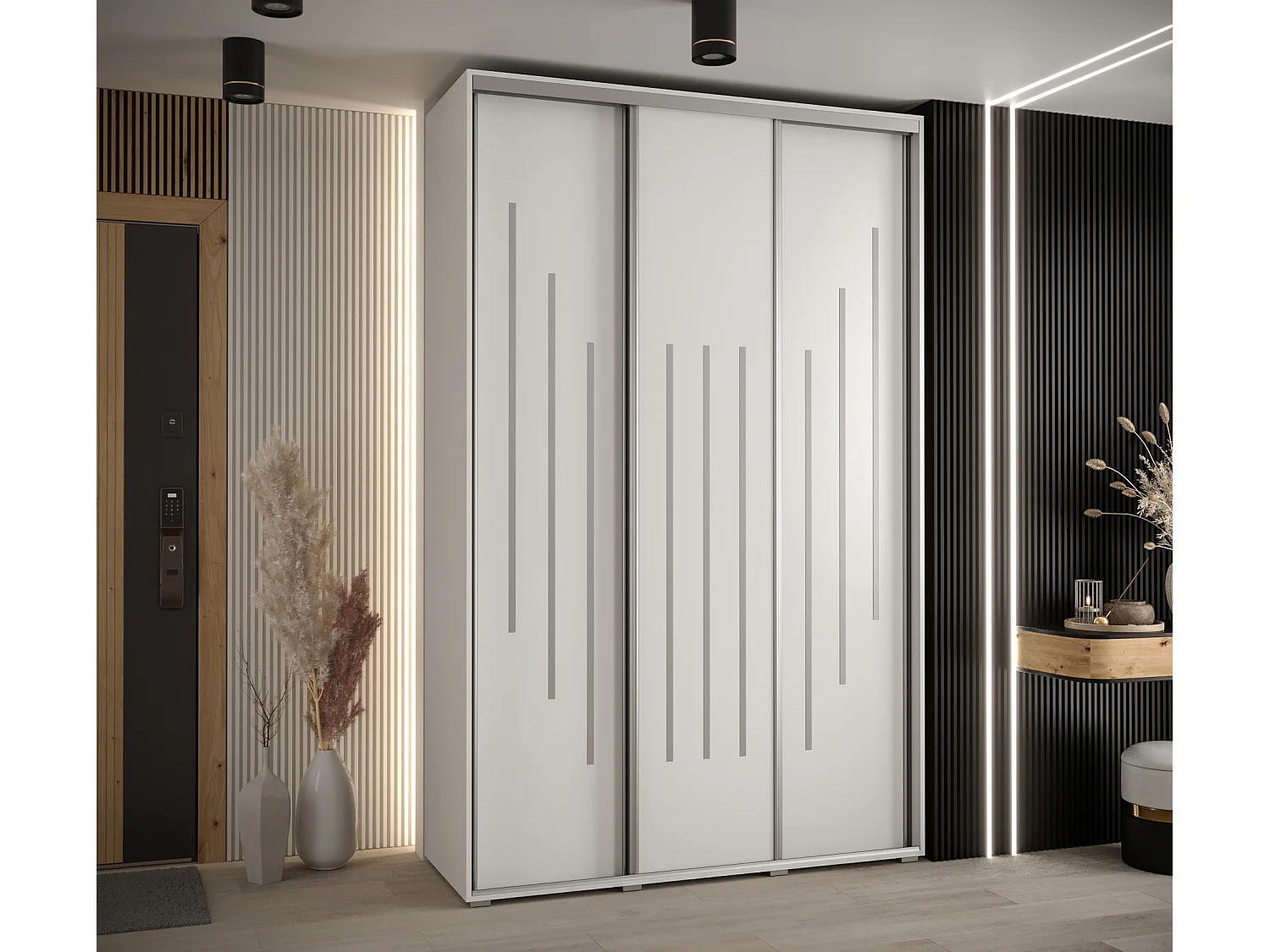 ARMOIRE DAVOS 8 À PORTES COULISSANTES 235,2/160/45 3 portes (Blanc/Blanc/Argent)