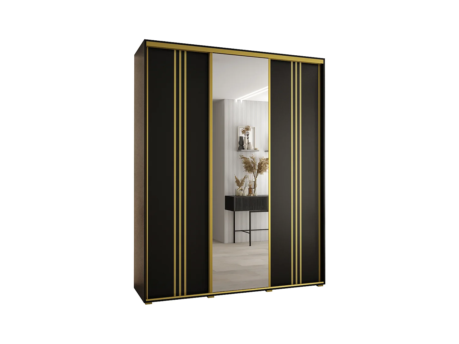 ARMOIRE DAVOS 7 À PORTES COULISSANTES 235,2/190/60 3 portes (Noir/Noir/Or)