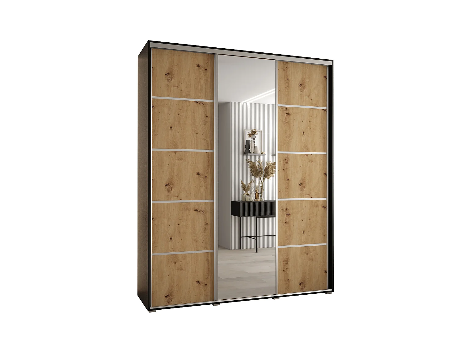 ARMOIRE DAVOS 5 À PORTES COULISSANTES 235,2/200/45 3 portes (Noir/Artisan/Argent)