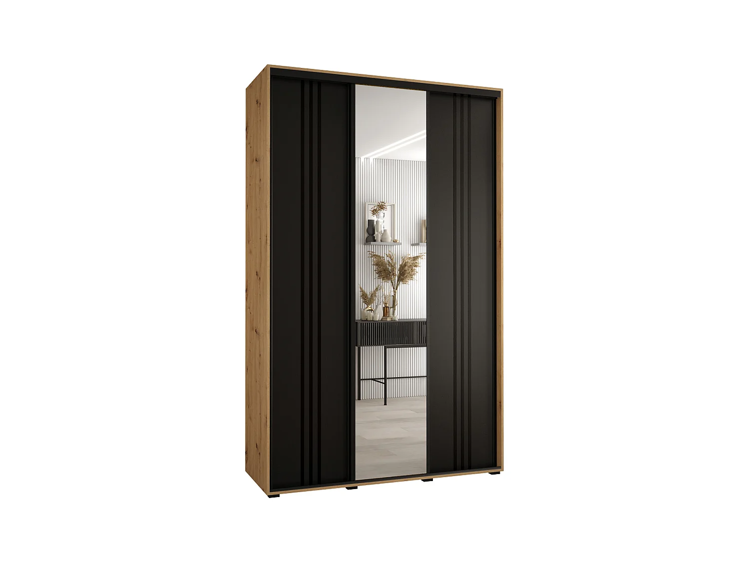 ARMOIRE DAVOS 7 À PORTES COULISSANTES 235,2/160/60 3 portes (Artisan/Noir/Noir)