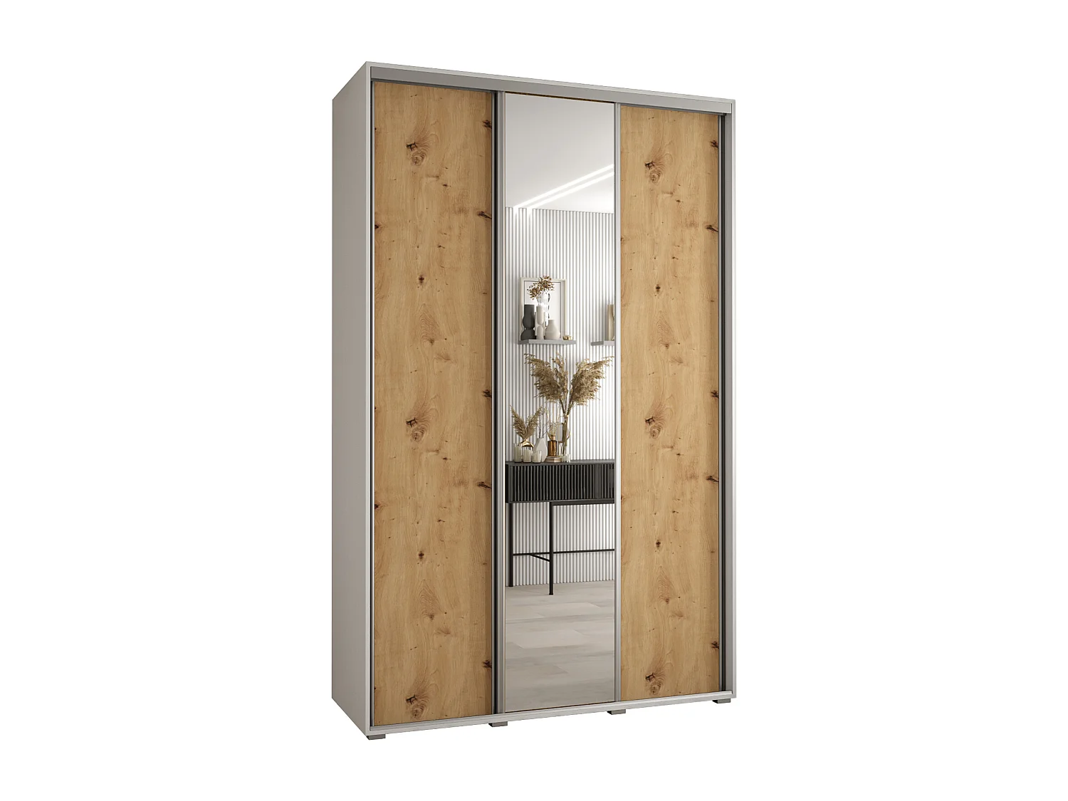 ARMOIRE DAVOS 3 À PORTES COULISSANTES 235,2/150/45 3 portes (Blanc/Artisan/Argent)