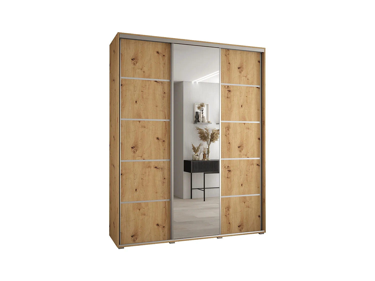 SCHWEBETÜRENSCHRANK DAVOS 5 235,2/200/60 3-türig (Artisan/Artisan/Silber)