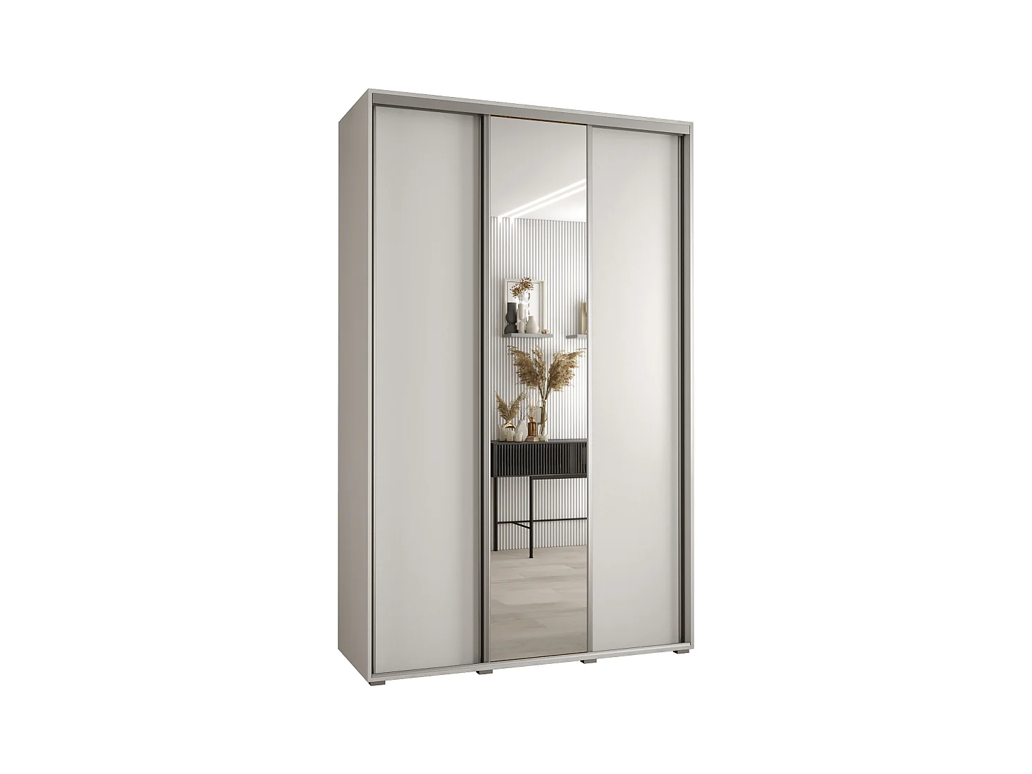 ARMOIRE DAVOS 3 À PORTES COULISSANTES 235,2/150/60 3 portes (Blanc/Blanc/Argent)