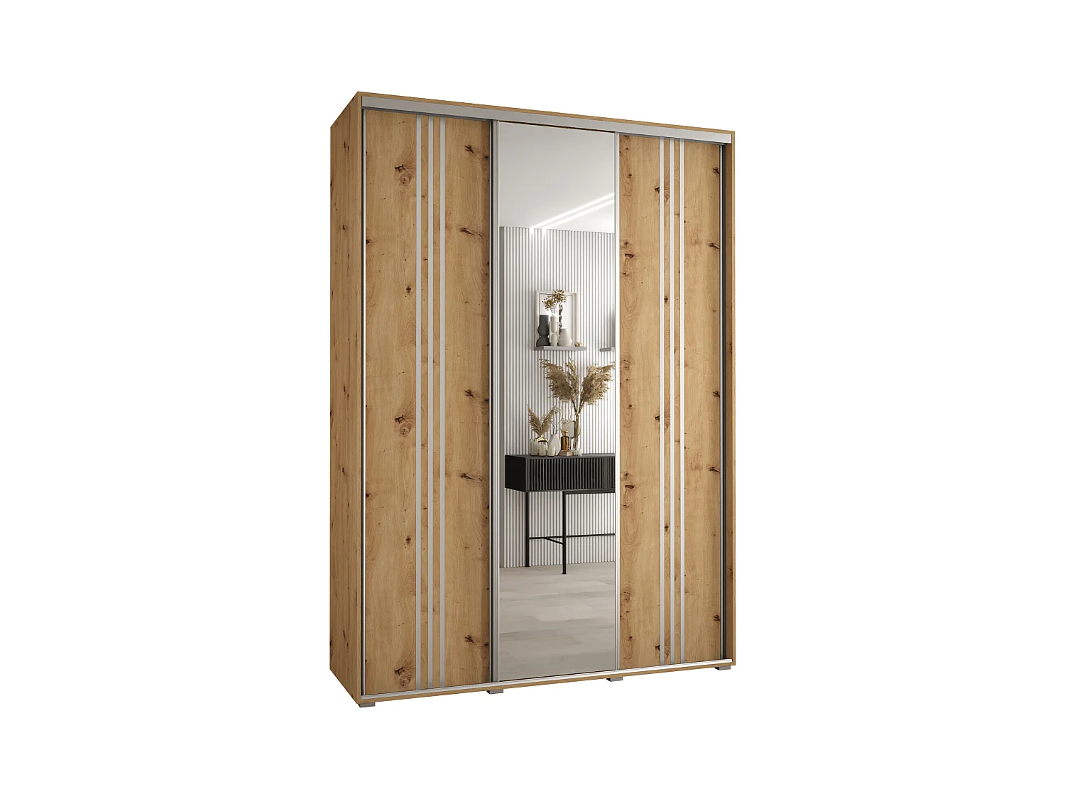 ARMOIRE DAVOS 7 À PORTES COULISSANTES 235,2/180/45 3 portes (Artisan/Artisan/Argent)