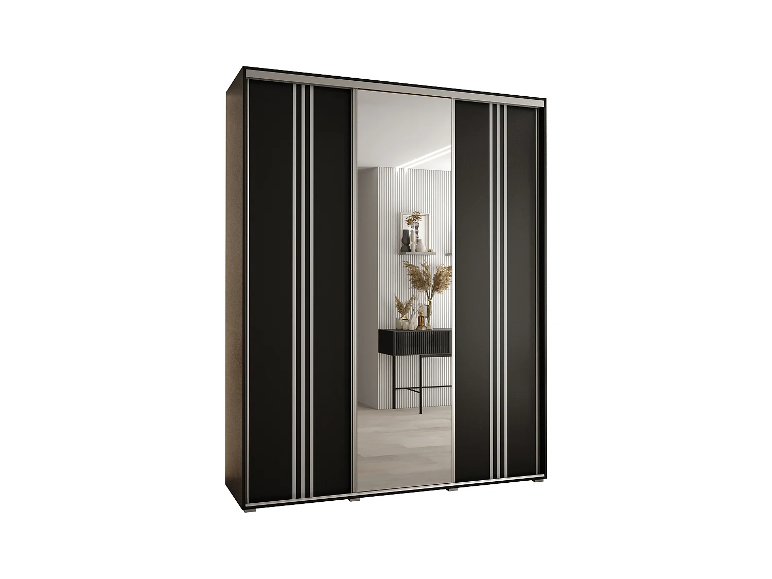 ARMOIRE DAVOS 7 À PORTES COULISSANTES 235,2/200/60 3 portes (Noir/Noir/Argent)