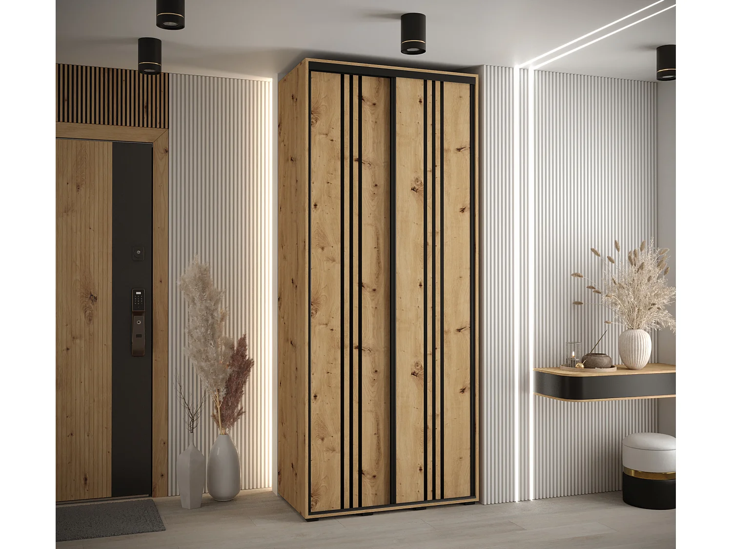 ARMOIRE DAVOS 6 À PORTES COULISSANTES 235,2/110/45 2 portes (Artisan/Artisan/Noir)