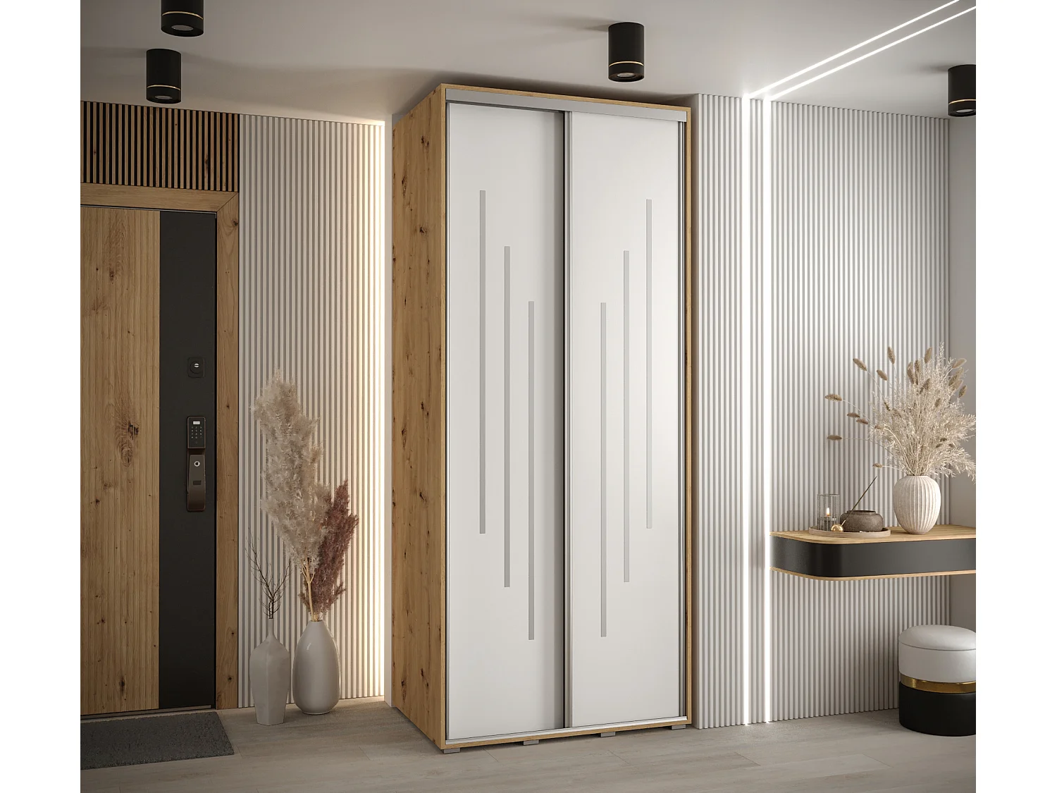 ARMOIRE DAVOS 8 À PORTES COULISSANTES 235,2/120/45 2 portes (Artisan/Blanc/Argent)