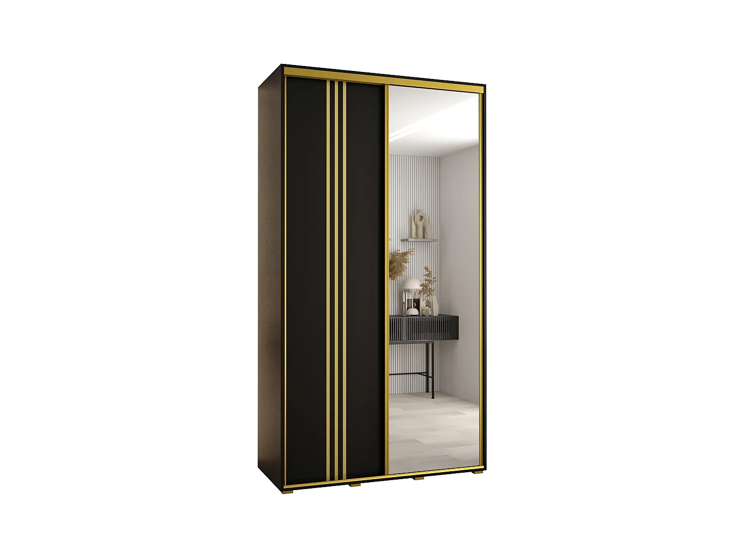 ARMOIRE DAVOS 7 À PORTES COULISSANTES 235,2/140/45 2 portes (Noir/Noir/Or)