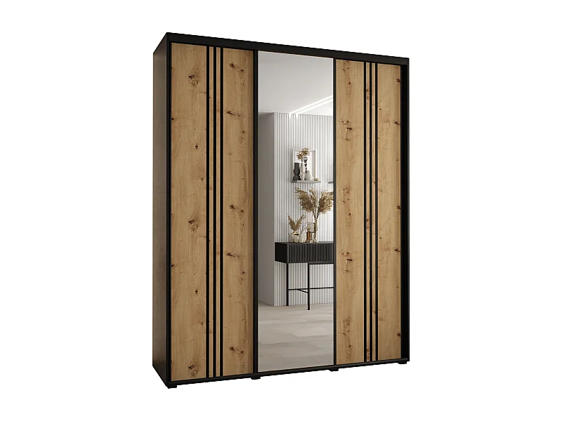 ARMOIRE DAVOS 7 À PORTES COULISSANTES 235,2/190/45 3 portes (Noir/Artisan/Noir)