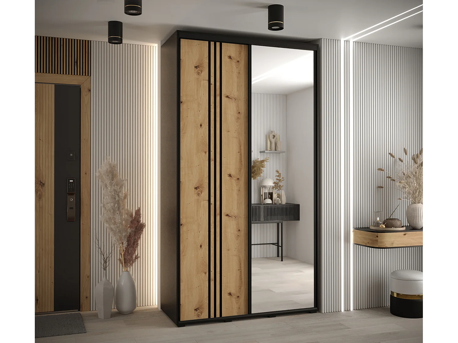 ARMADIO DAVOS 7 AD ANTE SCORREVOLI 235,2/130/60 2 porte (Nero/Artisan/Nero)