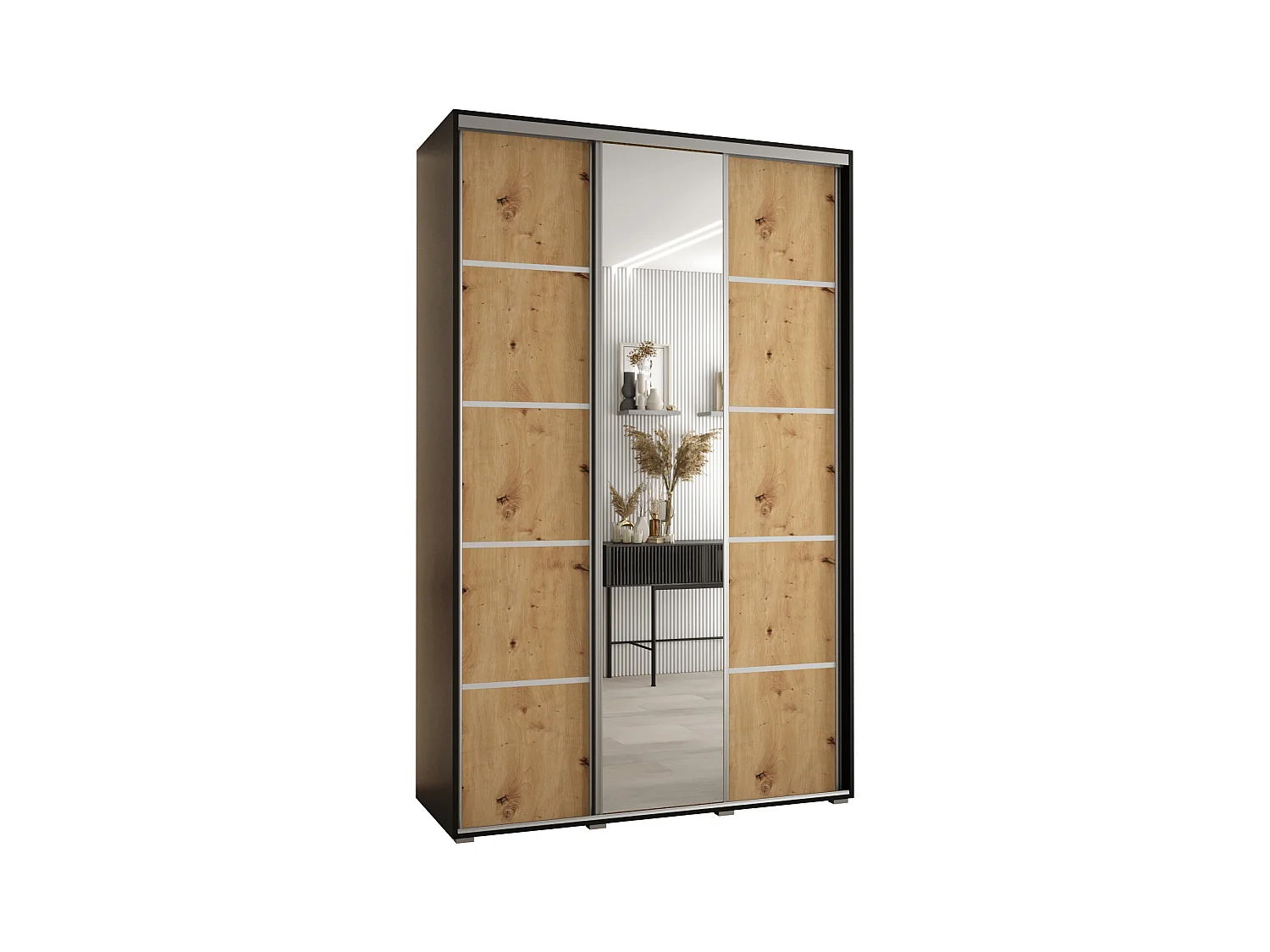 ARMOIRE DAVOS 5 À PORTES COULISSANTES 235,2/150/60 3 portes (Noir/Artisan/Argent)