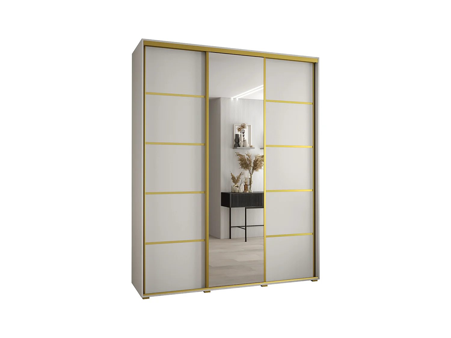 SCHWEBETÜRENSCHRANK DAVOS 5 235,2/200/60 3-türig (Weiß/Weiß/Gold)