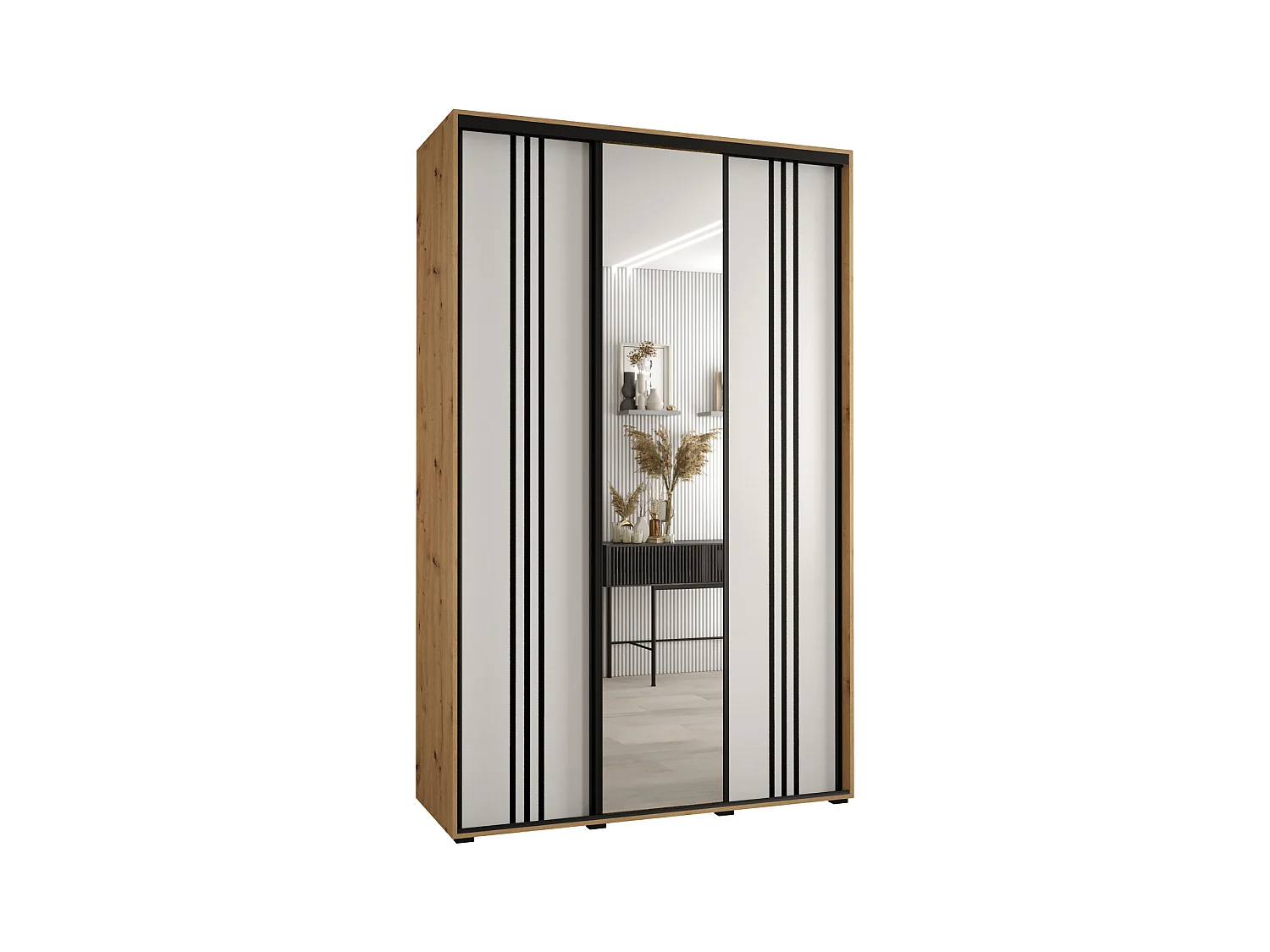 ARMOIRE DAVOS 7 À PORTES COULISSANTES 235,2/160/60 3 portes (Artisan/Blanc/Noir)