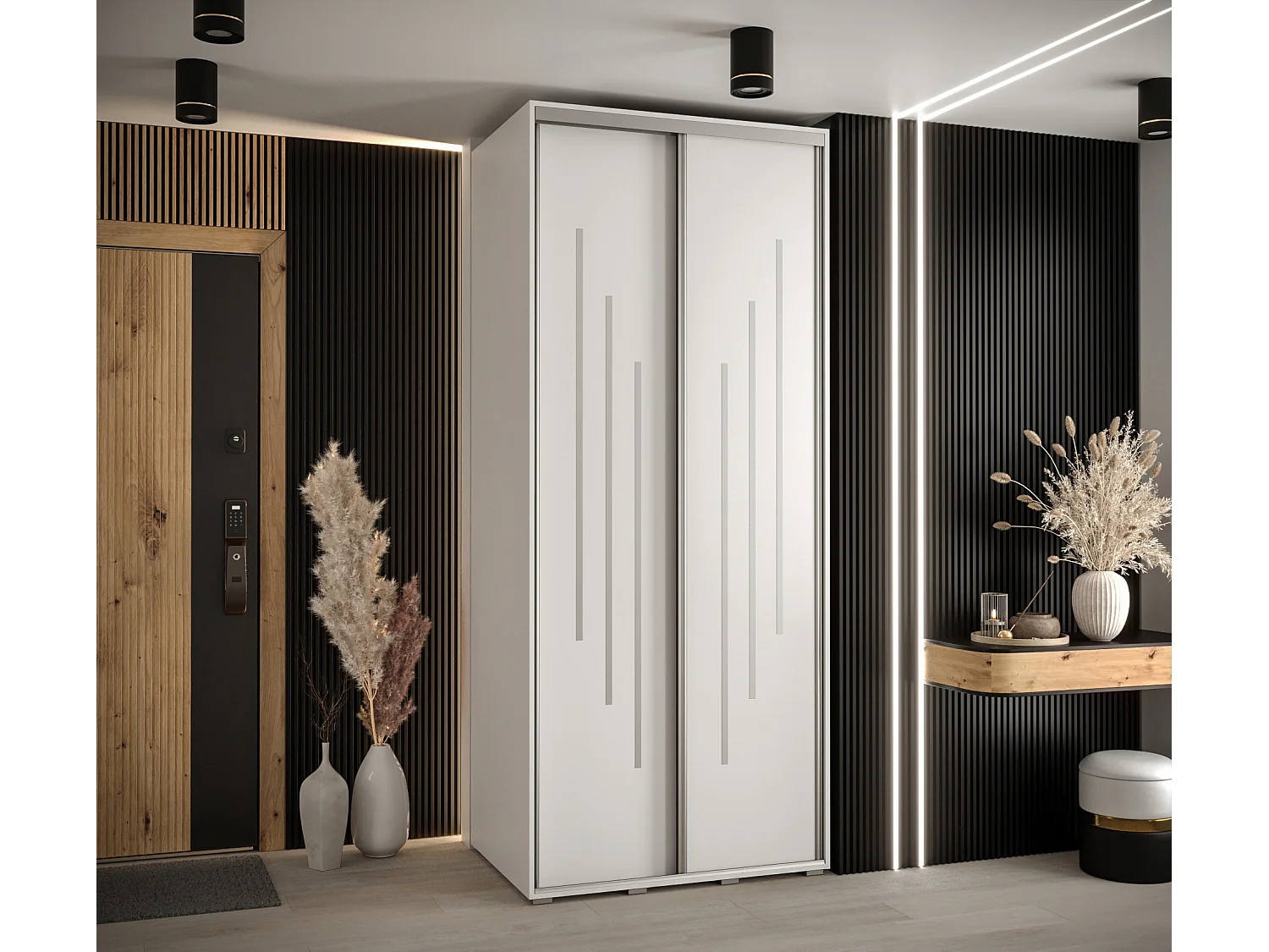 ARMOIRE DAVOS 8 À PORTES COULISSANTES 235,2/120/45 2 portes (Blanc/Blanc/Argent)