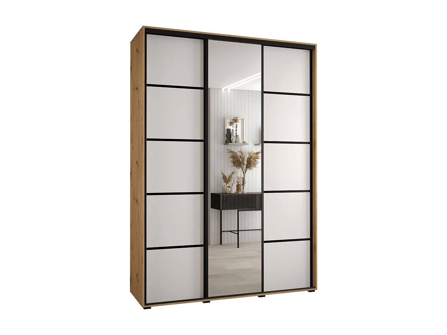 ARMADIO DAVOS 5 AD ANTE SCORREVOLI 235,2/170/45 3 porte (Artisan/Bianco/Nero)