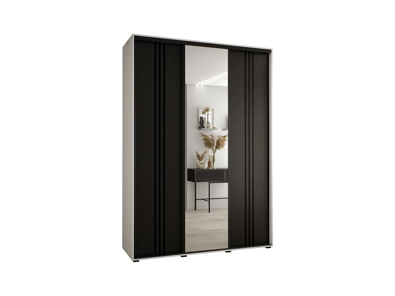 ARMOIRE DAVOS 7 À PORTES COULISSANTES 235,2/180/45 3 portes (Blanc/Noir/Noir)