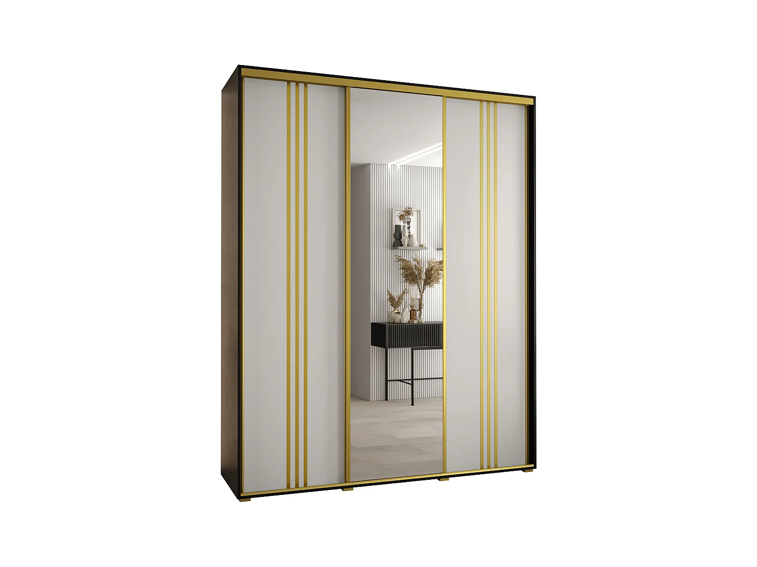 ARMOIRE DAVOS 7 À PORTES COULISSANTES 235,2/190/60 3 portes (Noir/Blanc/Or)