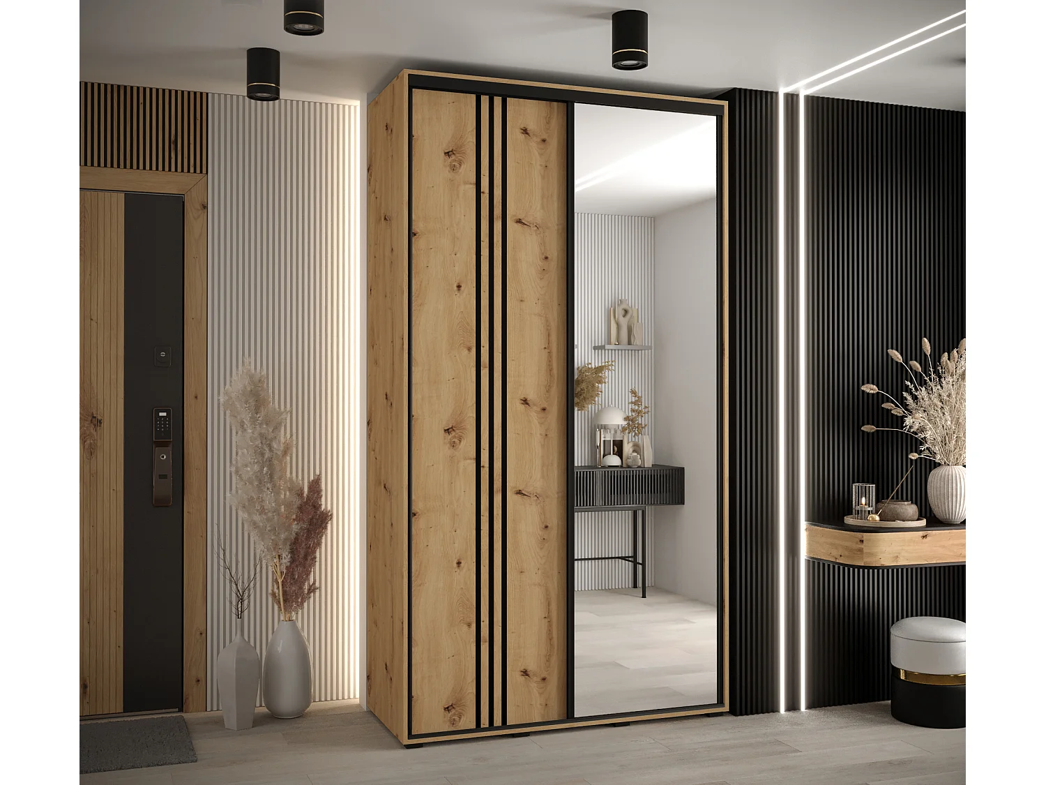 ARMADIO DAVOS 7 AD ANTE SCORREVOLI 235,2/140/45 2 porte (Artisan/Artisan/Nero)