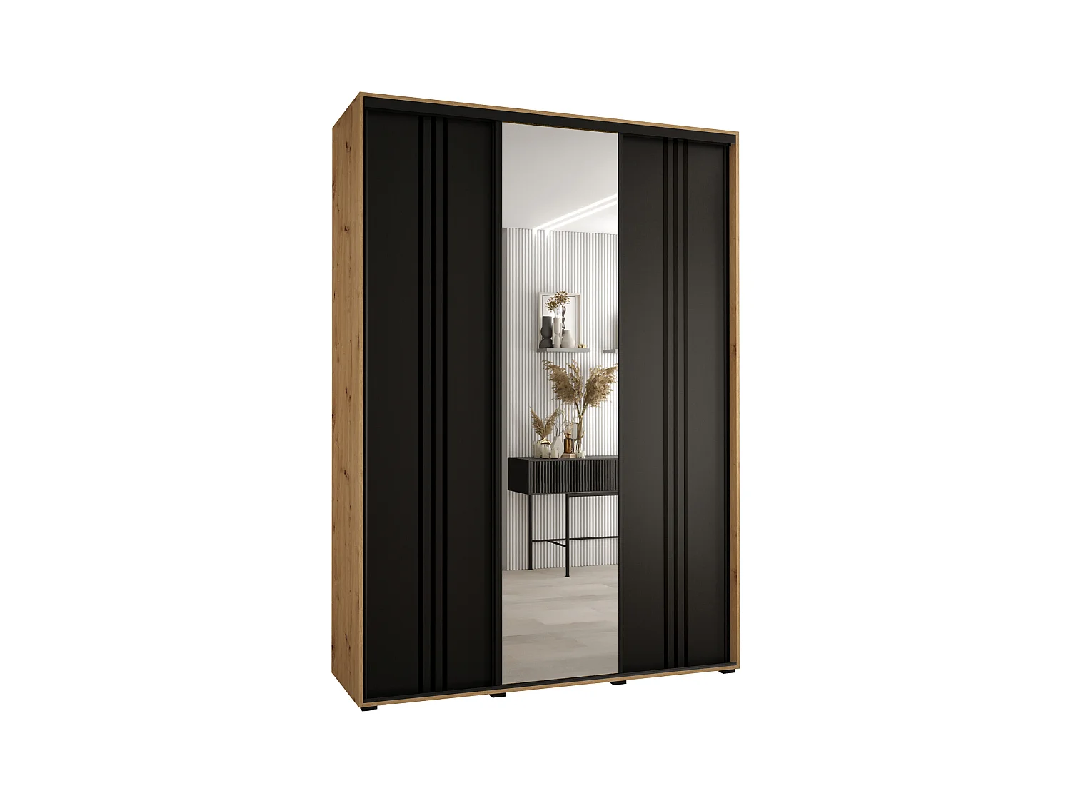 ARMOIRE DAVOS 7 À PORTES COULISSANTES 235,2/180/45 3 portes (Artisan/Noir/Noir)